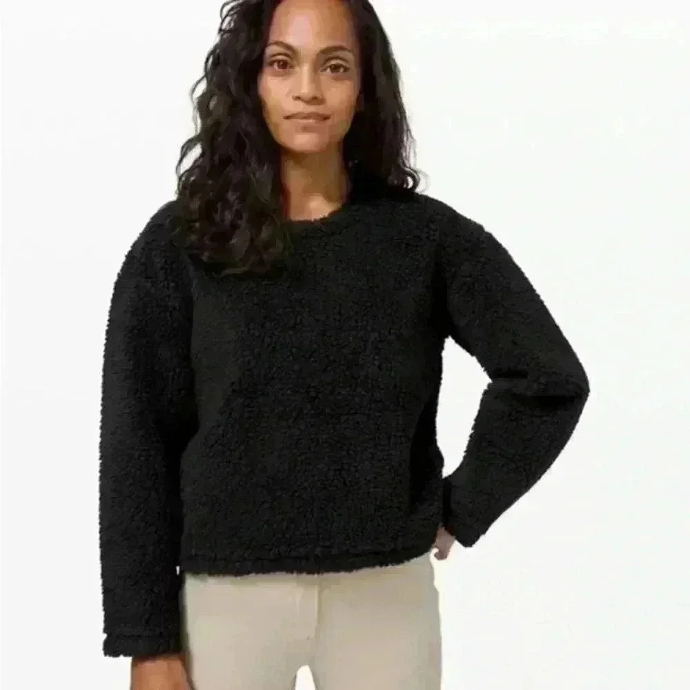 Lululemon Athletica Teddy Sherpa Sweater Black Size 8 NWOT Oversized Relaxed Fit